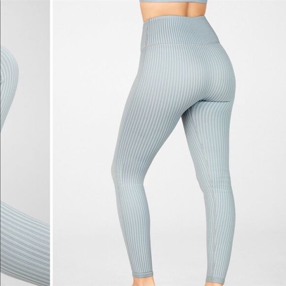 Fabletics High waisted seamless ribbon leggings. Color is hazy iris - Picture 1 of 7